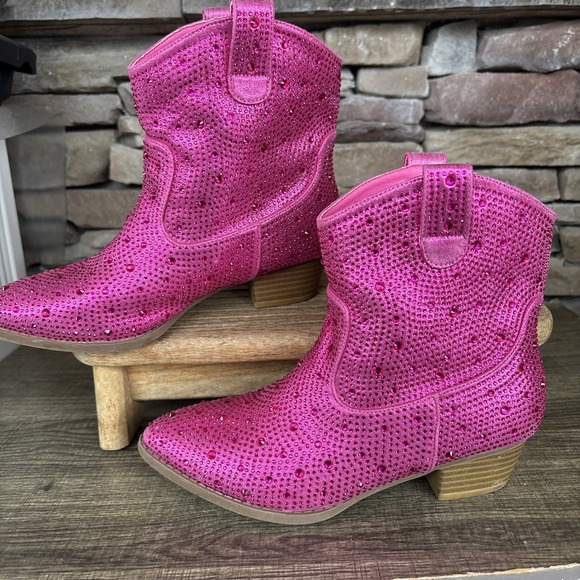 Link  Kids Pink Rhinestone Pull On Boots Size 3 - Picture 4 of 12